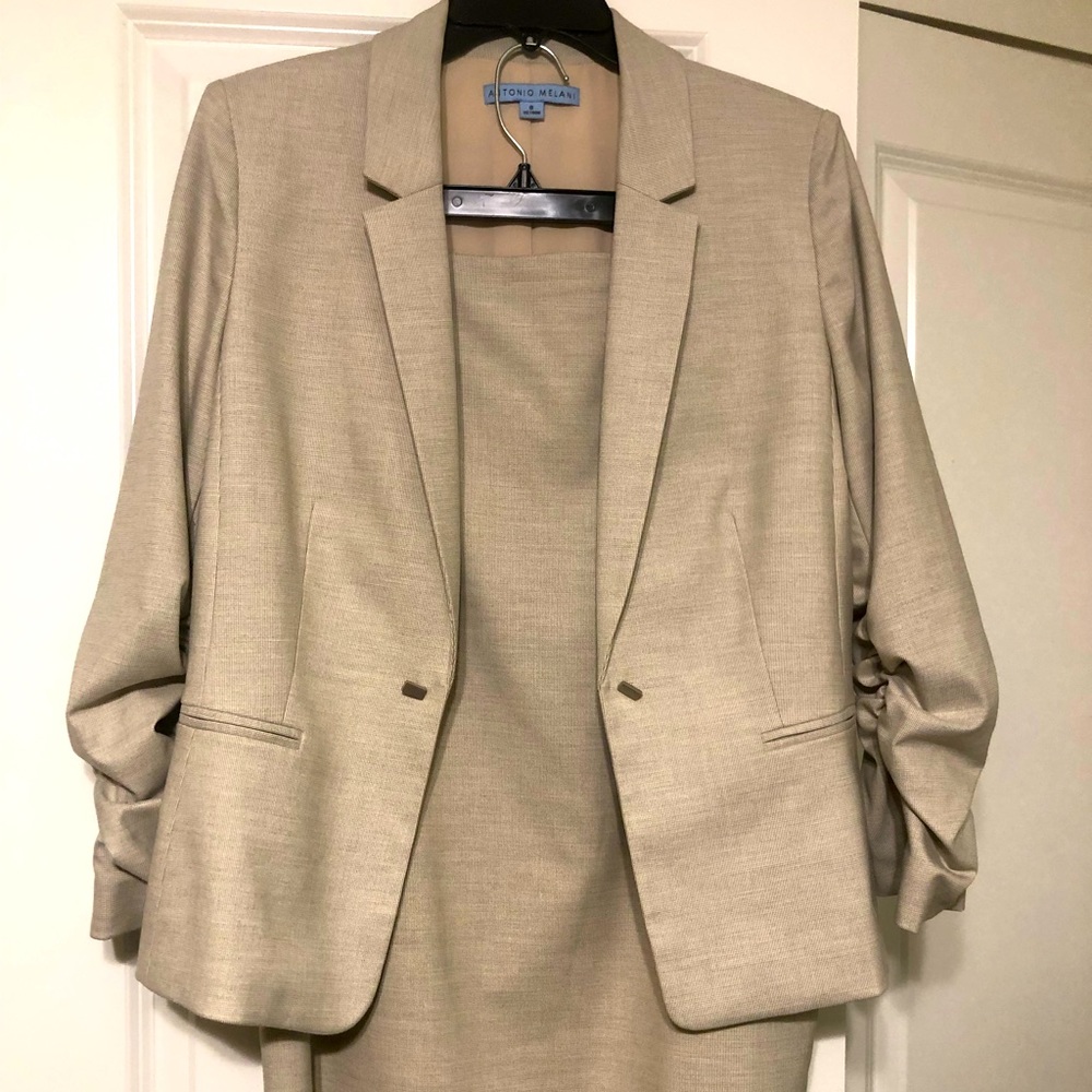 Stylish Antonio Melani 3 piece pant/skirt suit. Stone grey. Excellent condition.